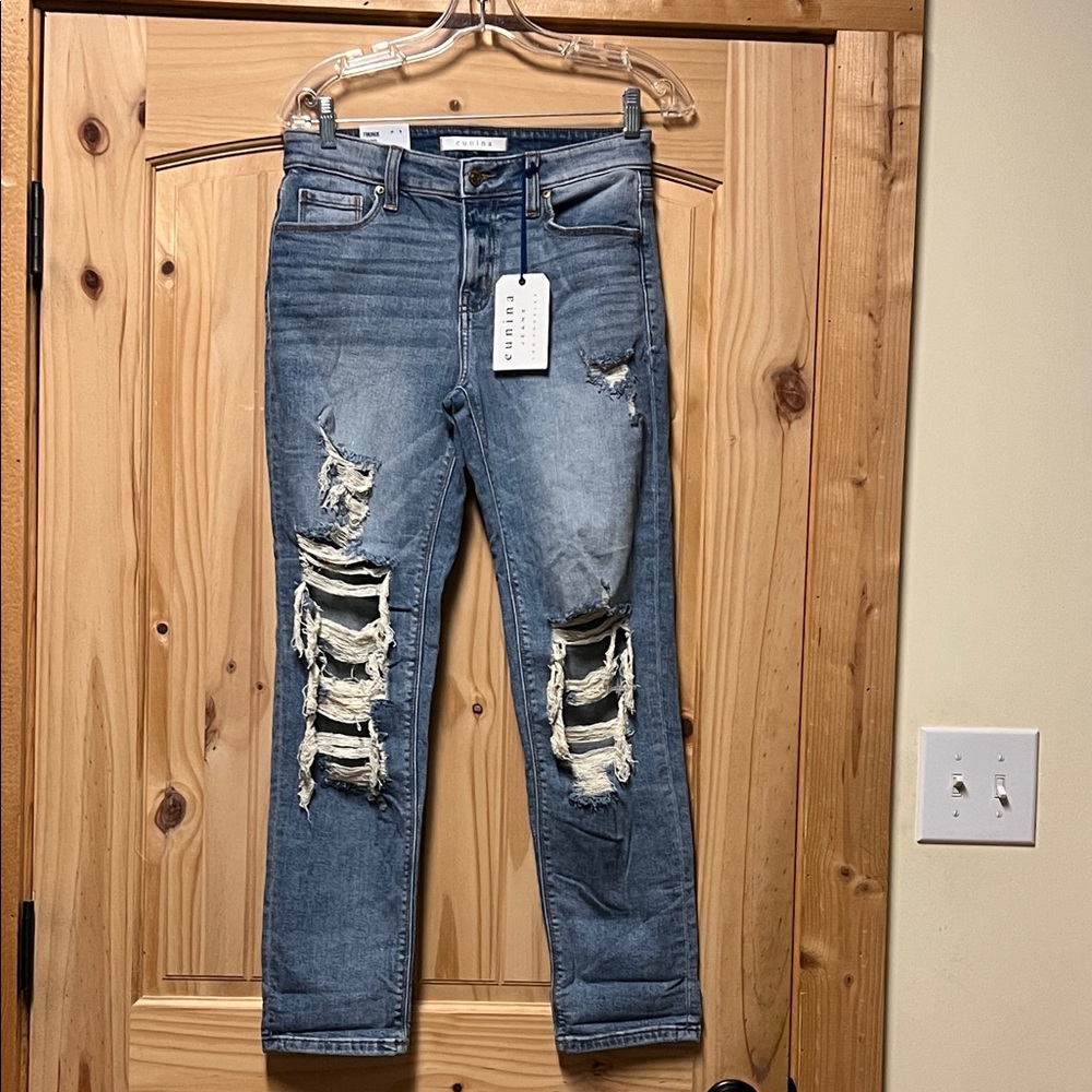 Eunina Distressed Light Blue Frankie Mid Rise Girlfriend Jeans 3 26